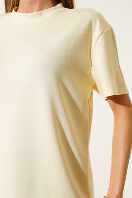 Basic Bisiklet Yaka T-shirt Sarı - Yılın Fırsatı