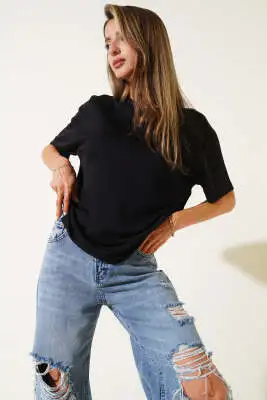 Basic Bisiklet Yaka T-shirt Siyah 