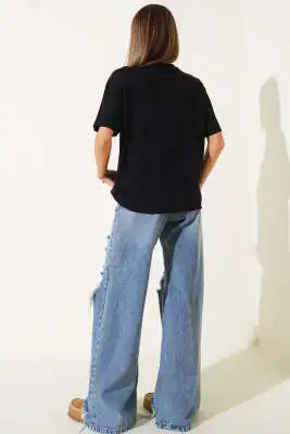 Basic Bisiklet Yaka T-shirt Siyah - Kadın Giyim Modelleri