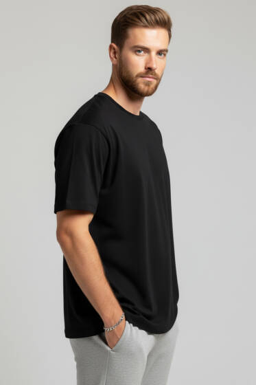 Basic Bisiklet Yaka T-shirt Siyah - Yılın Fırsatı