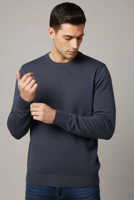 Basic Bisiklet Yaka Triko Erkek Kazak İndigo - HİT TİME