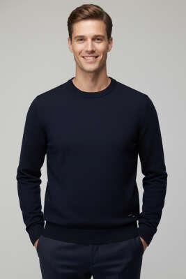 Basic Bisiklet Yaka Triko Erkek Kazak Lacivert - HİT TİME