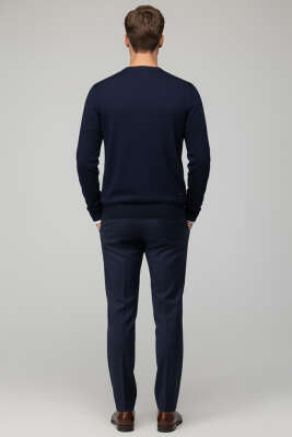 Basic Bisiklet Yaka Triko Erkek Kazak Lacivert - Erkek Kazak