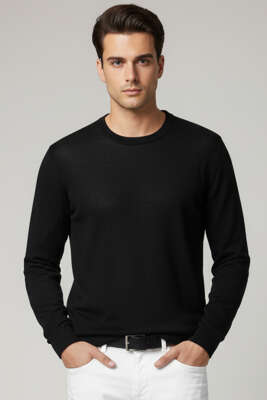 Basic Bisiklet Yaka Triko Erkek Kazak Siyah - HİT TİME