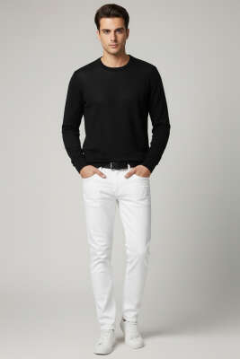 Basic Bisiklet Yaka Triko Erkek Kazak Siyah - Erkek Kazak