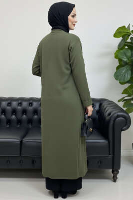Basic Çift Cepli Uzun Triko Hırka Haki - 500-700 TL Ürünler
