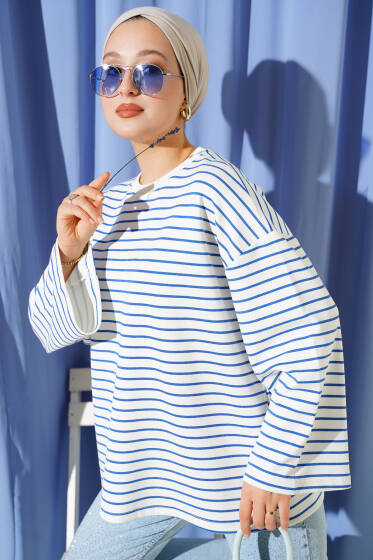 Basic Çizgi Detaylı Tunik Lacivert - Tunik