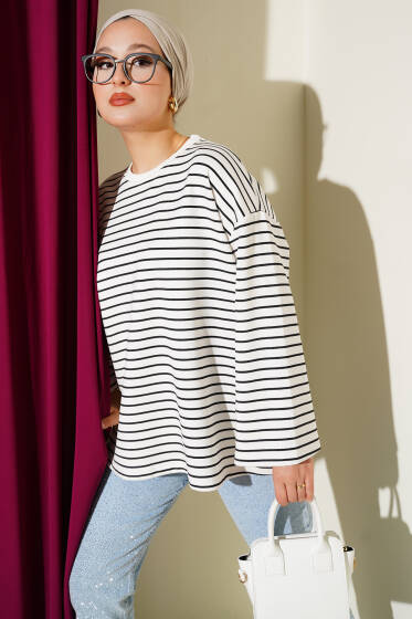 Basic Çizgi Detaylı Tunik Siyah - Tunik