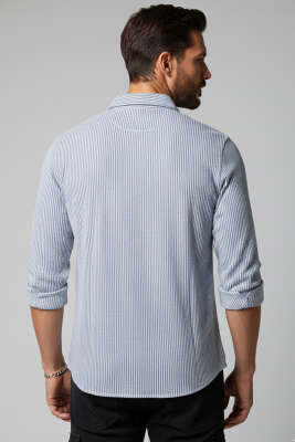 Basic Çizgili Erkek Gömlek İndigo - Erkek Gömlek