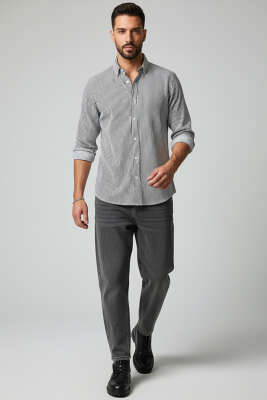 Basic Çizgili Erkek Gömlek Lacivert - Erkek Gömlek