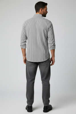 Basic Çizgili Erkek Gömlek Lacivert - Erkek Gömlek