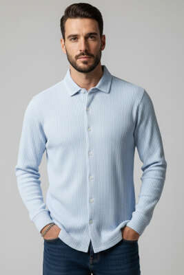 Basic Çizgili Erkek Gömlek Mavi - HİT TİME