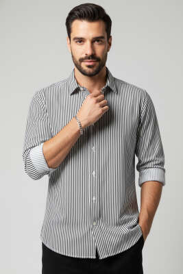 Basic Çizgili Erkek Gömlek Siyah - HİT TİME