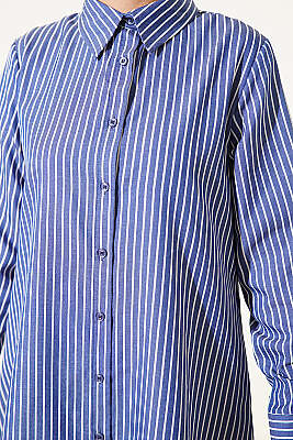 Basic Çizgili Uzun Tunik Lacivert - Tunik