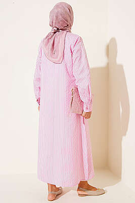 Basic Çizgili Uzun Tunik Pembe - Tunik
