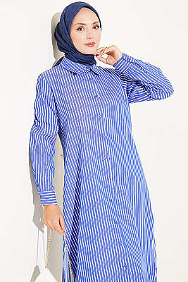 Basic Çizgili Uzun Tunik Saks - Tunik