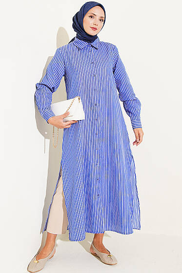 Basic Çizgili Uzun Tunik Saks - Tunik