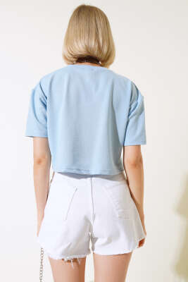 Basic Crop T-shirt Bebe Mavi - Kadın Giyim Modelleri