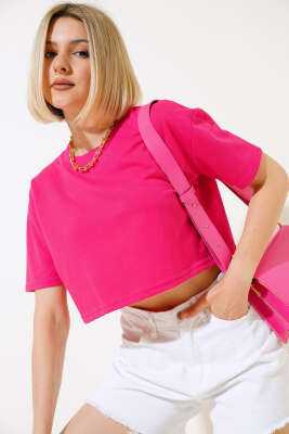 Basic Crop T-shirt Fuşya 