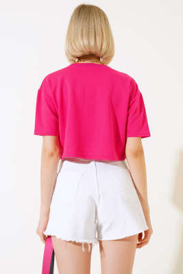 Basic Crop T-shirt Fuşya - Kadın Giyim Modelleri