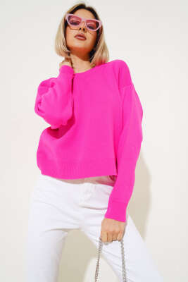 Basic Crop Triko Kazak Fuşya - Kadın Giyim Modelleri