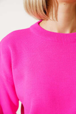 Basic Crop Triko Kazak Fuşya - Kadın Giyim Modelleri