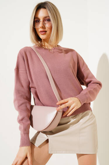 Basic Crop Triko Kazak Gül Kurusu - Triko