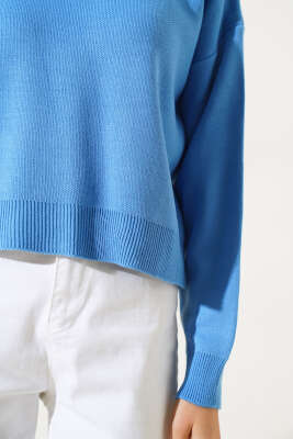 Basic Crop Triko Kazak Mavi - Kadın Giyim Modelleri