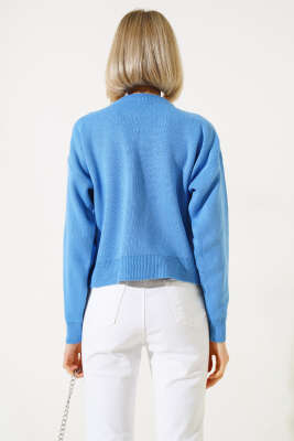 Basic Crop Triko Kazak Mavi - Kadın Giyim Modelleri