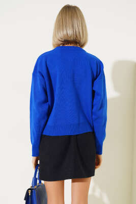 Basic Crop Triko Kazak Saks - Kadın Giyim Modelleri