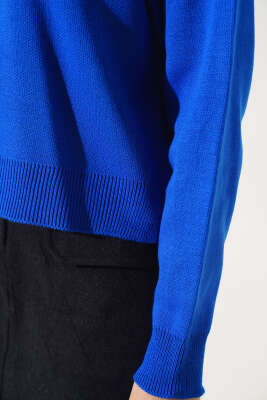 Basic Crop Triko Kazak Saks - Kadın Giyim Modelleri