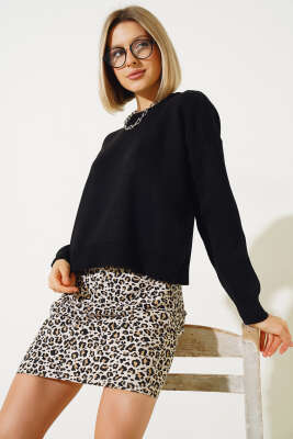 Basic Crop Triko Kazak Siyah - Kadın Giyim Modelleri