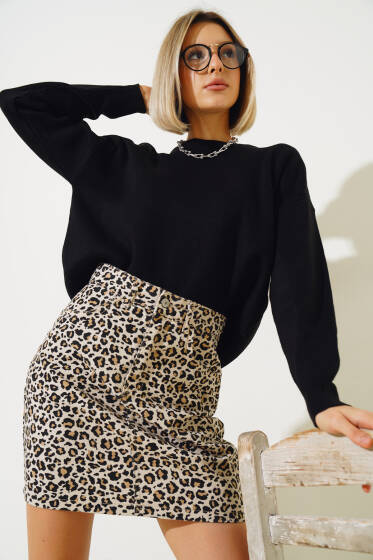 Basic Crop Triko Kazak Siyah - Yeni Giyim