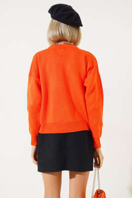 Basic Crop Triko Kazak Turuncu - Kadın Giyim Modelleri