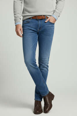 Basic Dar Paça Likralı Erkek Pantolon Mavi - Erkek Pantolon