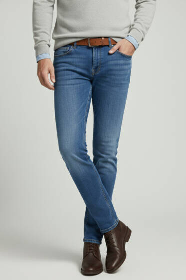 Basic Dar Paça Likralı Erkek Pantolon Mavi - Erkek Pantolon