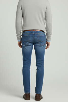 Basic Dar Paça Likralı Erkek Pantolon Mavi - Erkek Pantolon