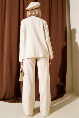 Basic Dik Yaka Triko İkili Takım Bej - Kadın Giyim Modelleri