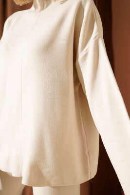 Basic Dik Yaka Triko İkili Takım Bej - Kadın Giyim Modelleri