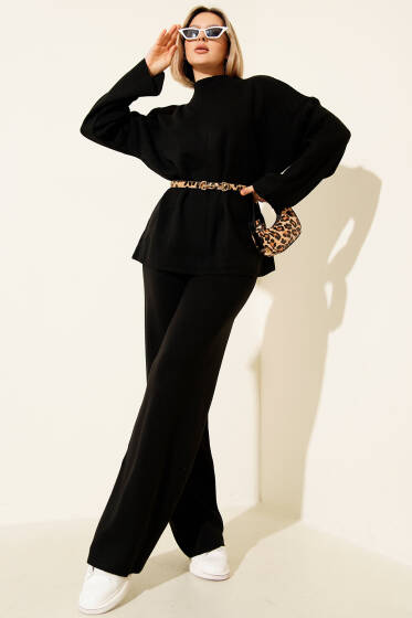 Basic Dik Yaka Triko İkili Takım Siyah - Kadın Giyim Modelleri