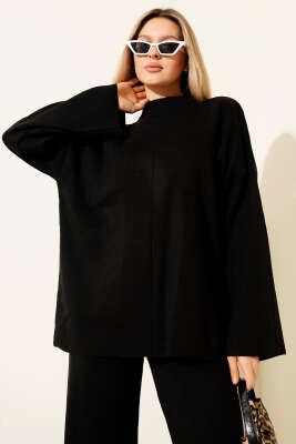 Basic Dik Yaka Triko İkili Takım Siyah - Kadın Giyim Modelleri