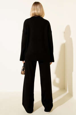 Basic Dik Yaka Triko İkili Takım Siyah - Kadın Giyim Modelleri