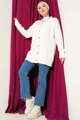 Basic Düğme Detaylı Triko Hırka Ekru - WENNA DESIGN