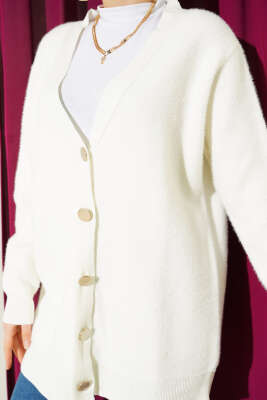 Basic Düğme Detaylı Triko Hırka Ekru - Hırka