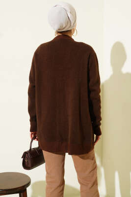 Basic Düğme Detaylı Triko Hırka Kahve - Hırka