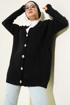 Basic Düğme Detaylı Triko Hırka Siyah - WENNA DESIGN