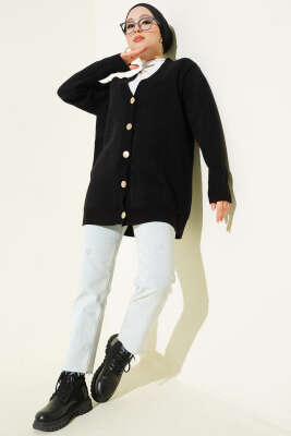 Basic Düğme Detaylı Triko Hırka Siyah - Hırka