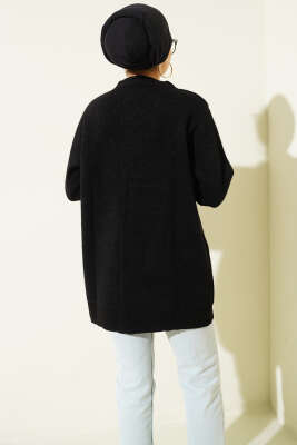 Basic Düğme Detaylı Triko Hırka Siyah - Hırka