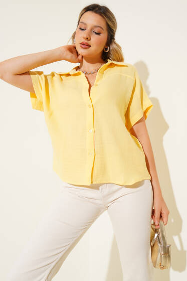 Basic Düğmeli Gömlek Sarı - Kadın Giyim Modelleri