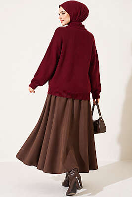 Basic Düşük Kollu Triko Tunik Bordo - Tunik
